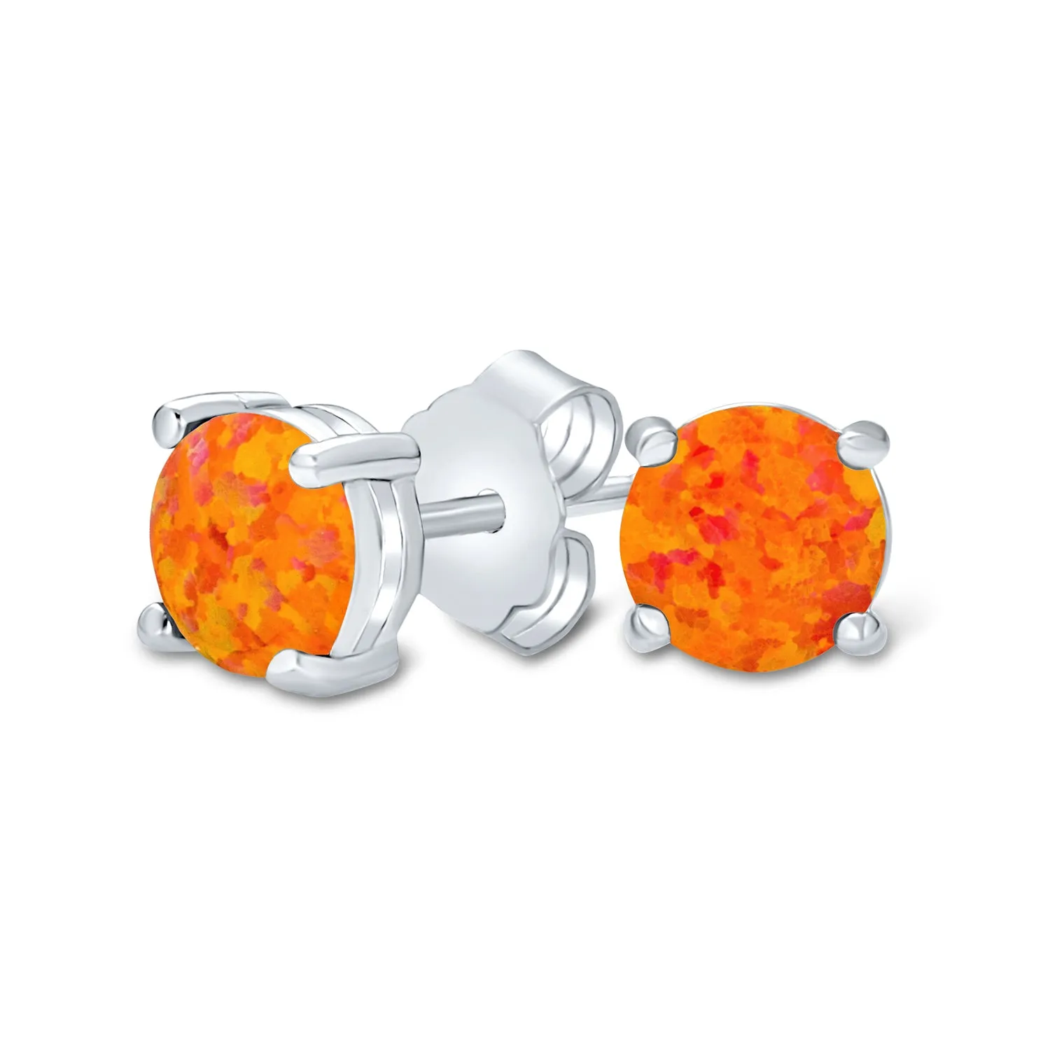 1CT Lab Created Fire Opal Round Solitaire Stud Earrings Sterling Silver 6MM