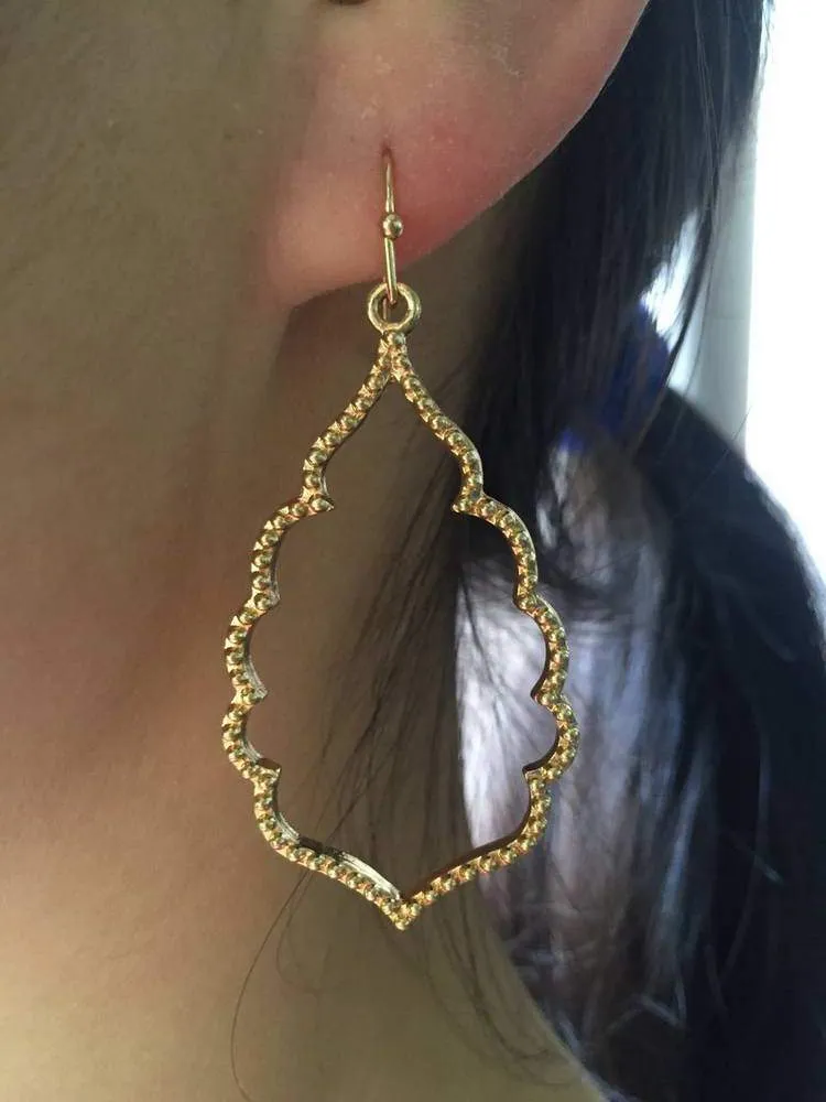 Gold Filigree Teardrop Hexagon Earrings